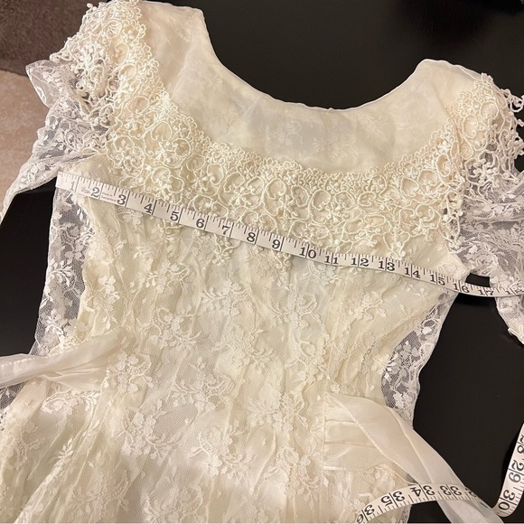 Scott McClintock Vintage lace ivory wedding dress organza silk crochet detail, S - Picture 10 of 17